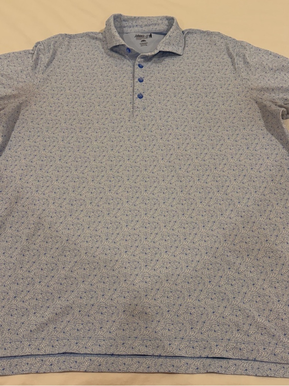 johnnie-O Pale Blue Microprint Polo with Blue Buttons